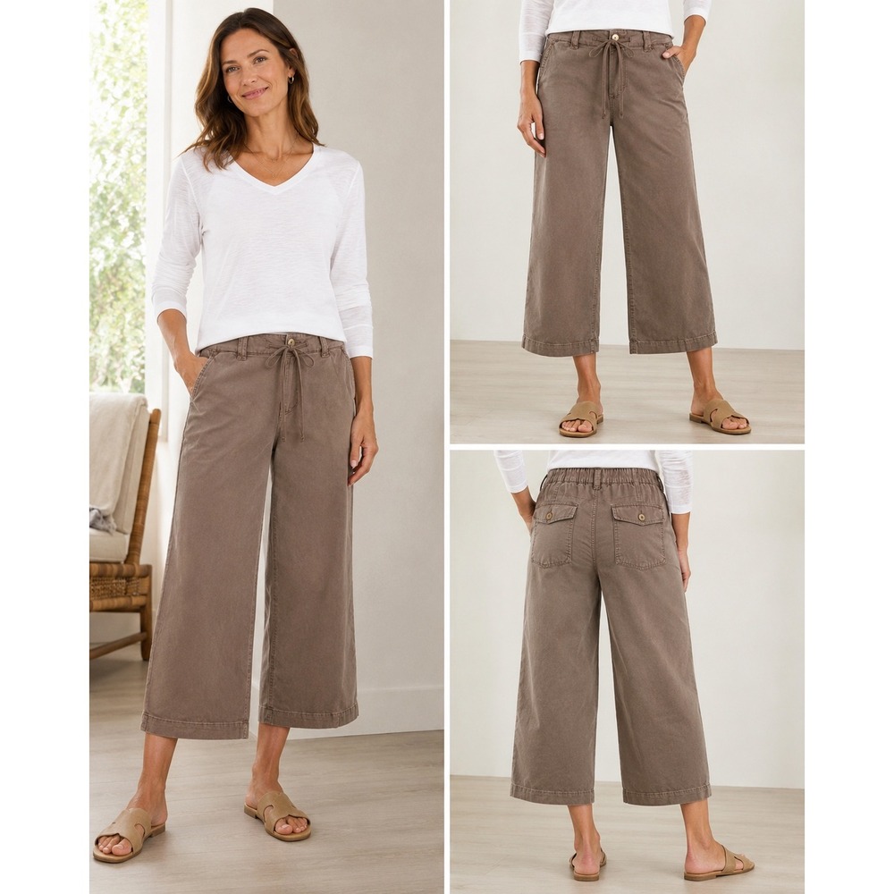 J.Jill Wide Leg Crop Pants Brown Mauve Cotton Tencel Size 16 Regular WPT240191